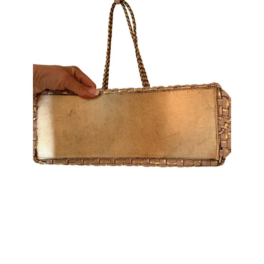 L.J.S. Collection Womens Tote Bag Gold Beige All-Over Woven Pattern Vintage